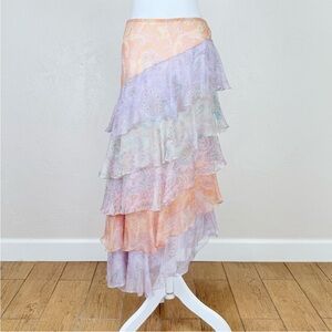 RALPH LAUREN Black Label Silk Tiered Asymmetrical Pastel Paisley Midi Skirt 6